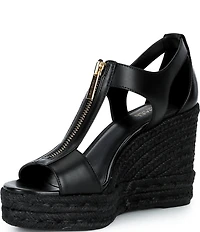 Michael Kors Berkley Leather Zip Up Espadrille Wedge Platform Sandals