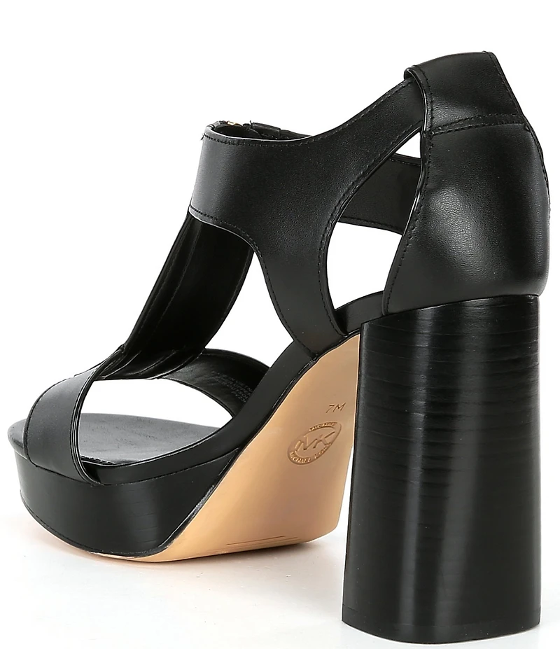 Michael Kors Berkley Leather Zip Stacked Block Heel Platform Sandals