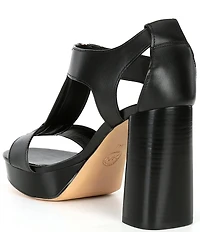 Michael Kors Berkley Leather Zip Stacked Block Heel Platform Sandals