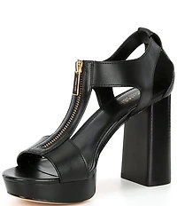 Michael Kors Berkley Leather Zip Stacked Block Heel Platform Sandals