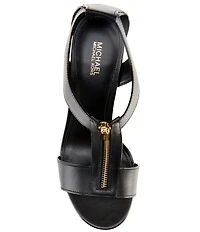 Michael Kors Berkley Leather Zip Stacked Block Heel Platform Sandals