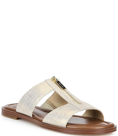 Michael Kors Berkley Metallic Linen Zip Slide Sandals