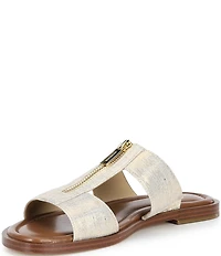 Michael Kors Berkley Metallic Linen Zip Slide Sandals