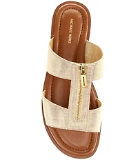 Michael Kors Berkley Metallic Linen Zip Slide Sandals