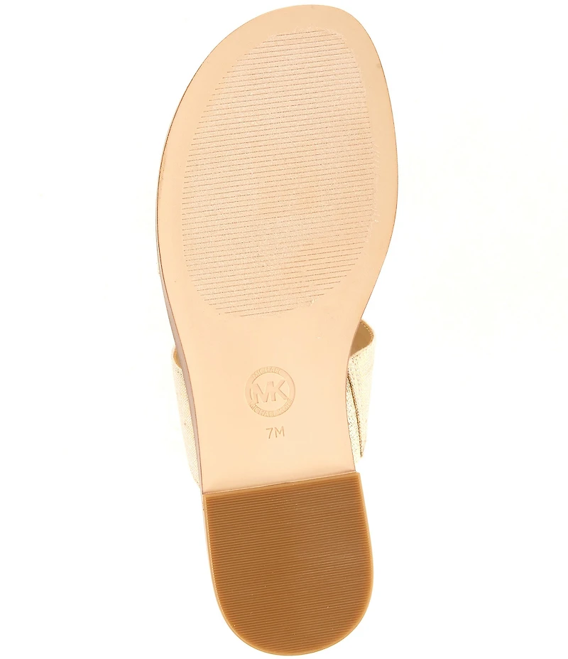 Michael Kors Berkley Metallic Linen Zip Slide Sandals