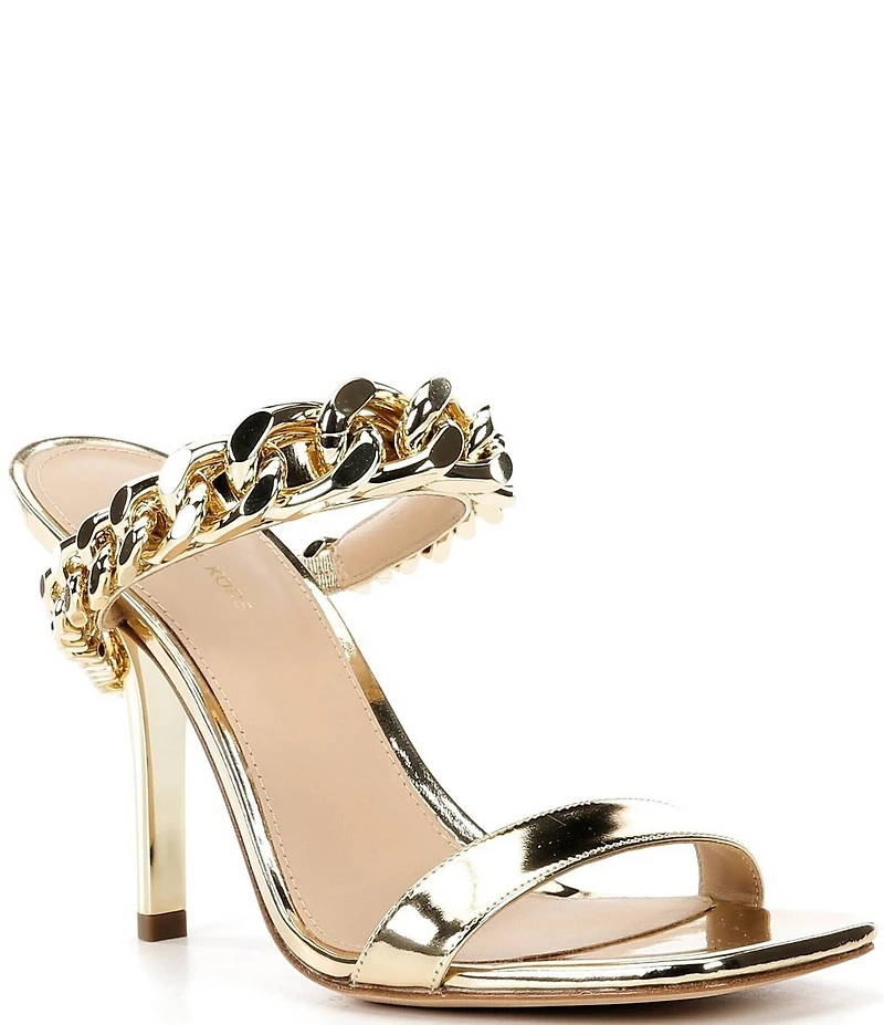 Michael Kors Bianca Leather Curbed Chain Hardware High Heel Slide Sandals