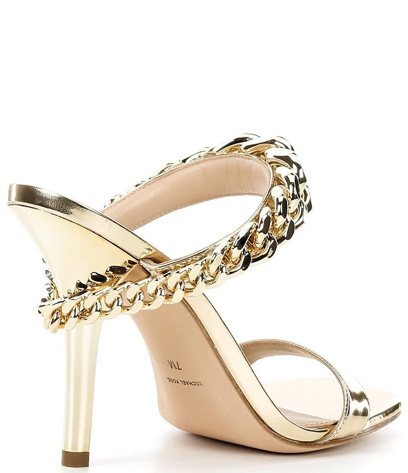 Michael Kors Bianca Leather Curbed Chain Hardware High Heel Slide Sandals