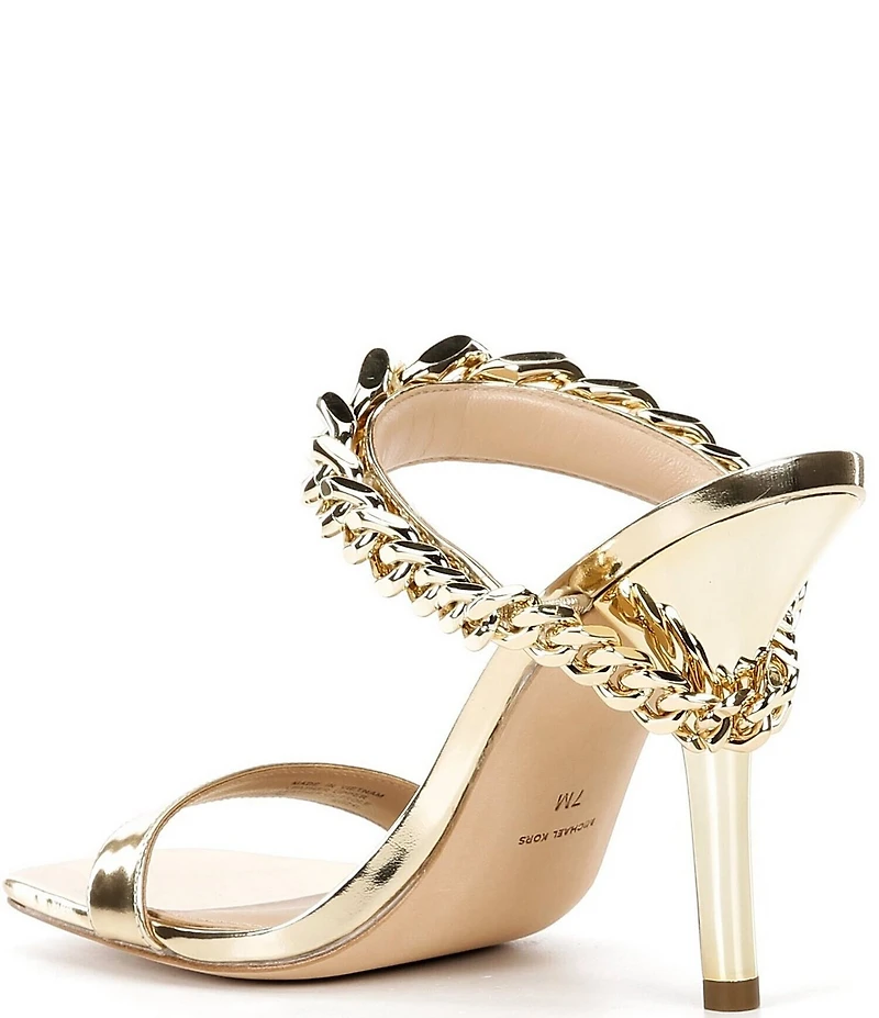 Michael Kors Bianca Leather Curbed Chain Hardware High Heel Slide Sandals