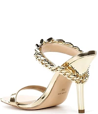 Michael Kors Bianca Leather Curbed Chain Hardware High Heel Slide Sandals