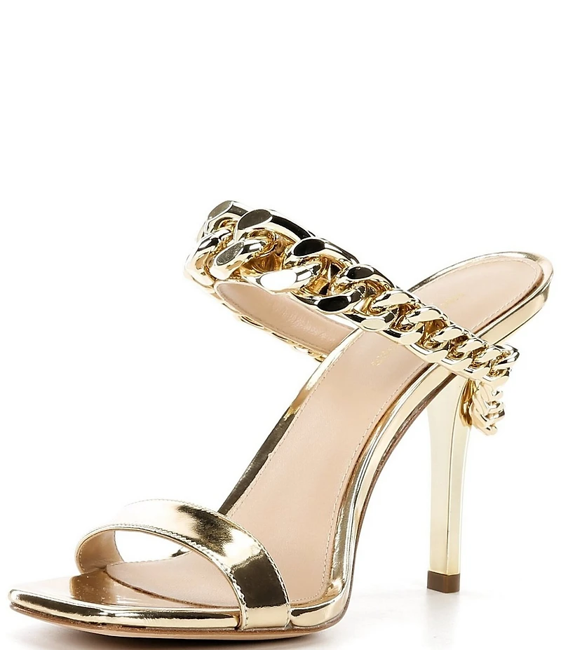 Michael Kors Bianca Leather Curbed Chain Hardware High Heel Slide Sandals