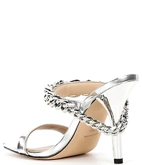 Michael Kors Bianca Leather Curbed Chain Hardware High Heel Slide Sandals