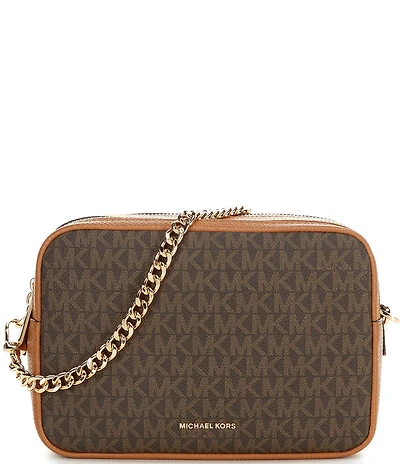 Michael Kors Bryant Logo Medium Double Zip Chain Camera Contrast Trim Crossbody Bag