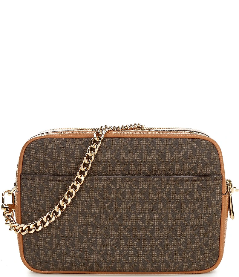 Michael Kors Bryant Logo Medium Double Zip Chain Camera Contrast Trim Crossbody Bag