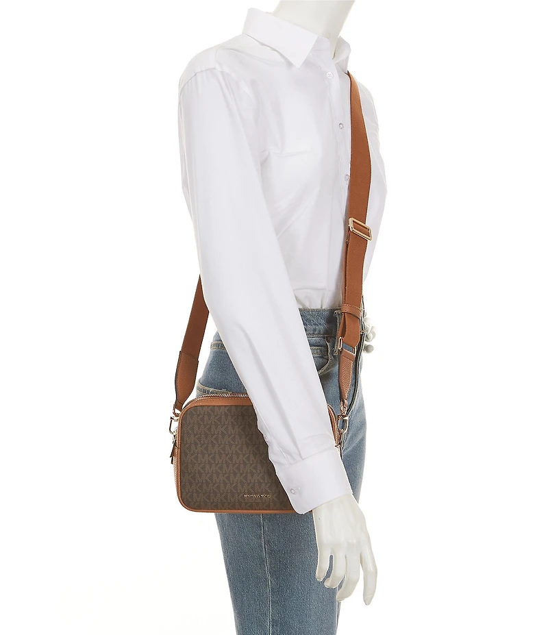 Michael Kors Bryant Logo Medium Double Zip Chain Camera Contrast Trim Crossbody Bag