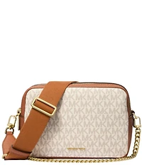Michael Kors Bryant Logo Medium Double Zip Chain Camera Contrast Trim Crossbody Bag