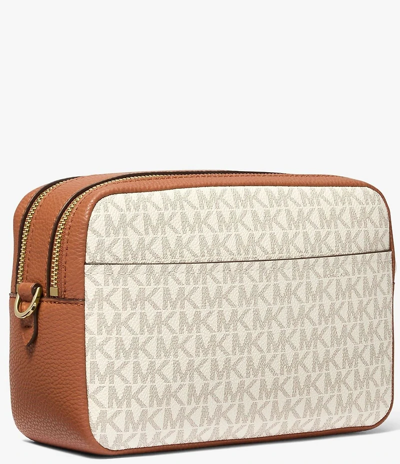 Michael Kors Bryant Logo Medium Double Zip Chain Camera Contrast Trim Crossbody Bag