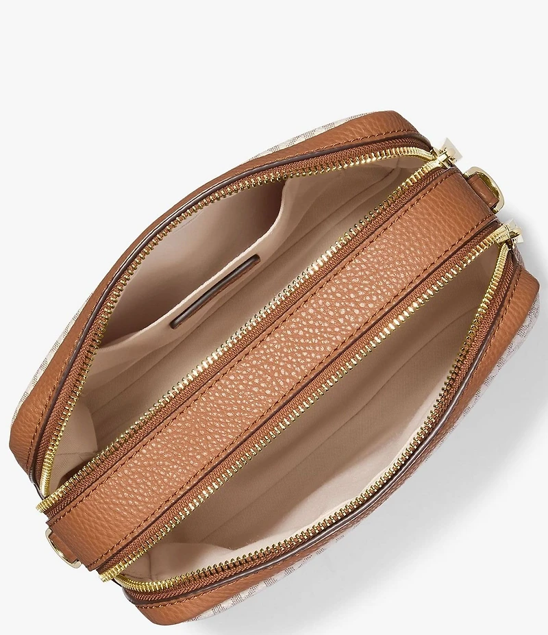 Michael Kors Bryant Logo Medium Double Zip Chain Camera Contrast Trim Crossbody Bag