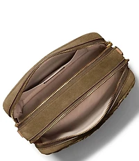 Michael Kors Bryant Medium Double Zip Chain Woven Suede Camera Crossbody Bag