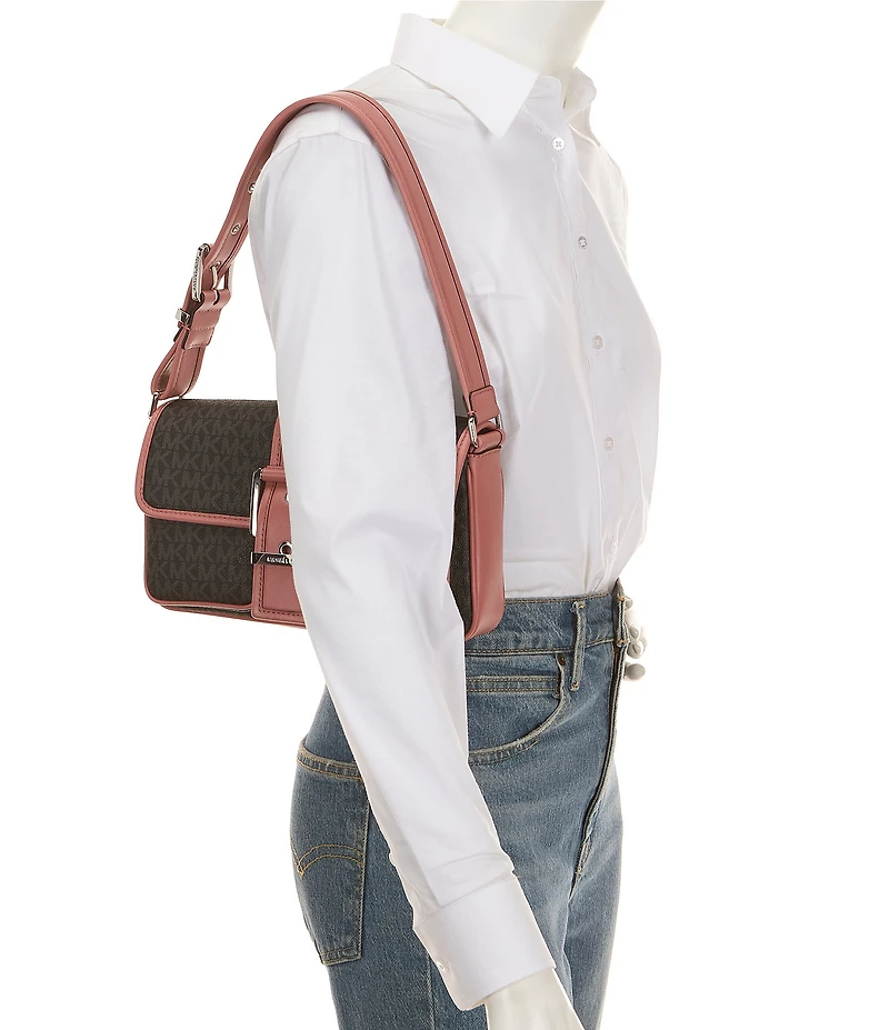 Michael Kors Colby Medium MK Signature Contrast Trim Shoulder Bag