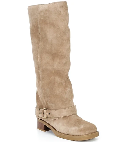 Michael Kors Colby Suede Buckle Tall Moto Boots
