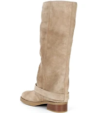 Michael Kors Colby Suede Buckle Tall Moto Boots