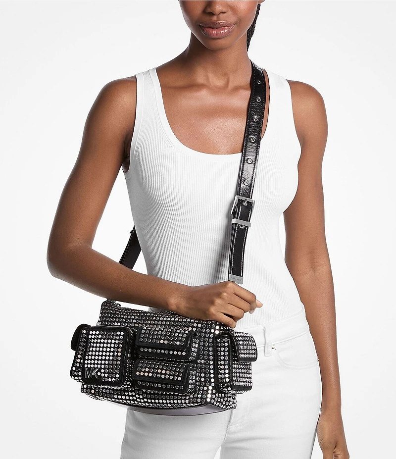 Michael Kors Dakota Medium Suede Studded Pocket Crossbody Bag