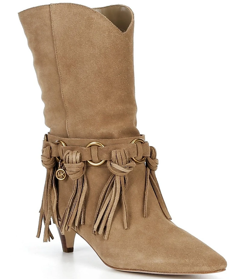 Michael Kors Daniela Fringe Suede Kitten Heel Mid Boots