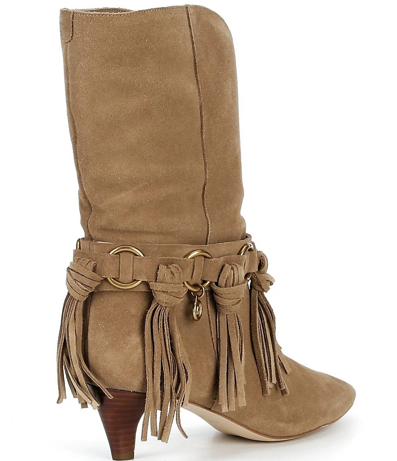 Michael Kors Daniela Fringe Suede Kitten Heel Mid Boots