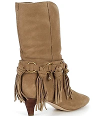 Michael Kors Daniela Fringe Suede Kitten Heel Mid Boots