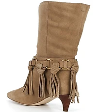 Michael Kors Daniela Fringe Suede Kitten Heel Mid Boots