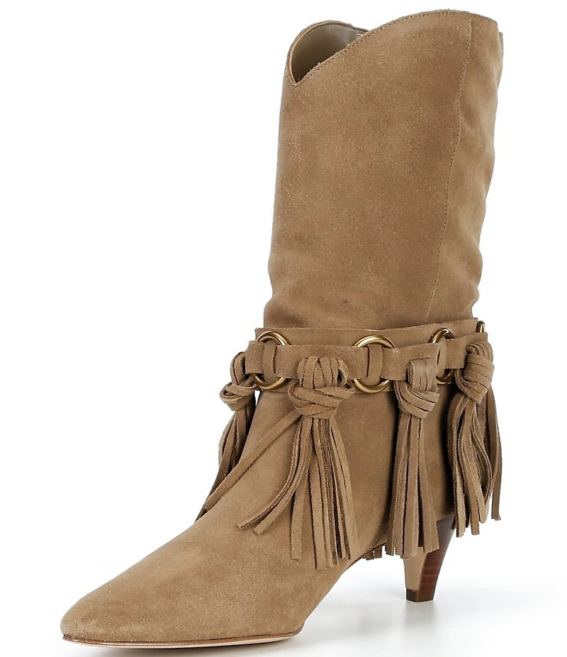 Michael Kors Daniela Fringe Suede Kitten Heel Mid Boots