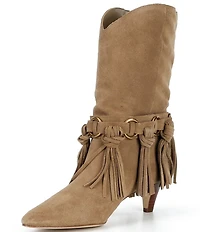 Michael Kors Daniela Fringe Suede Kitten Heel Mid Boots