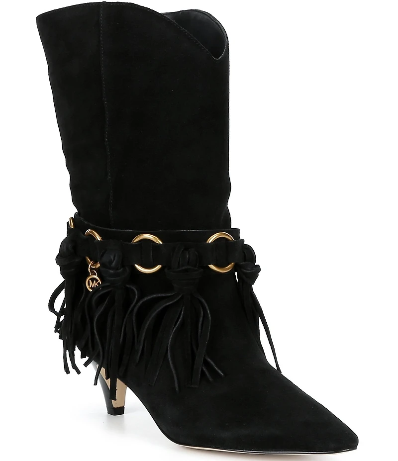 Michael Kors Daniela Fringe Suede Kitten Heel Mid Boots