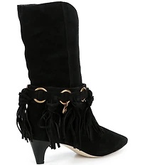 Michael Kors Daniela Fringe Suede Kitten Heel Mid Boots