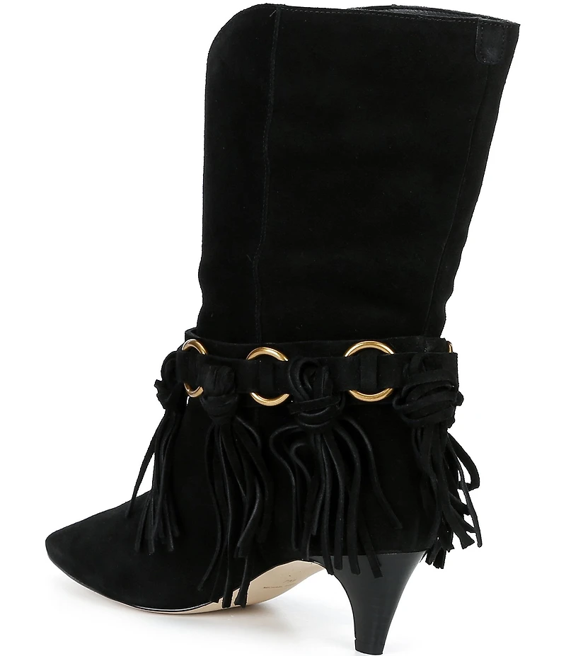 Michael Kors Daniela Fringe Suede Kitten Heel Mid Boots