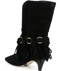 Michael Kors Daniela Fringe Suede Kitten Heel Mid Boots