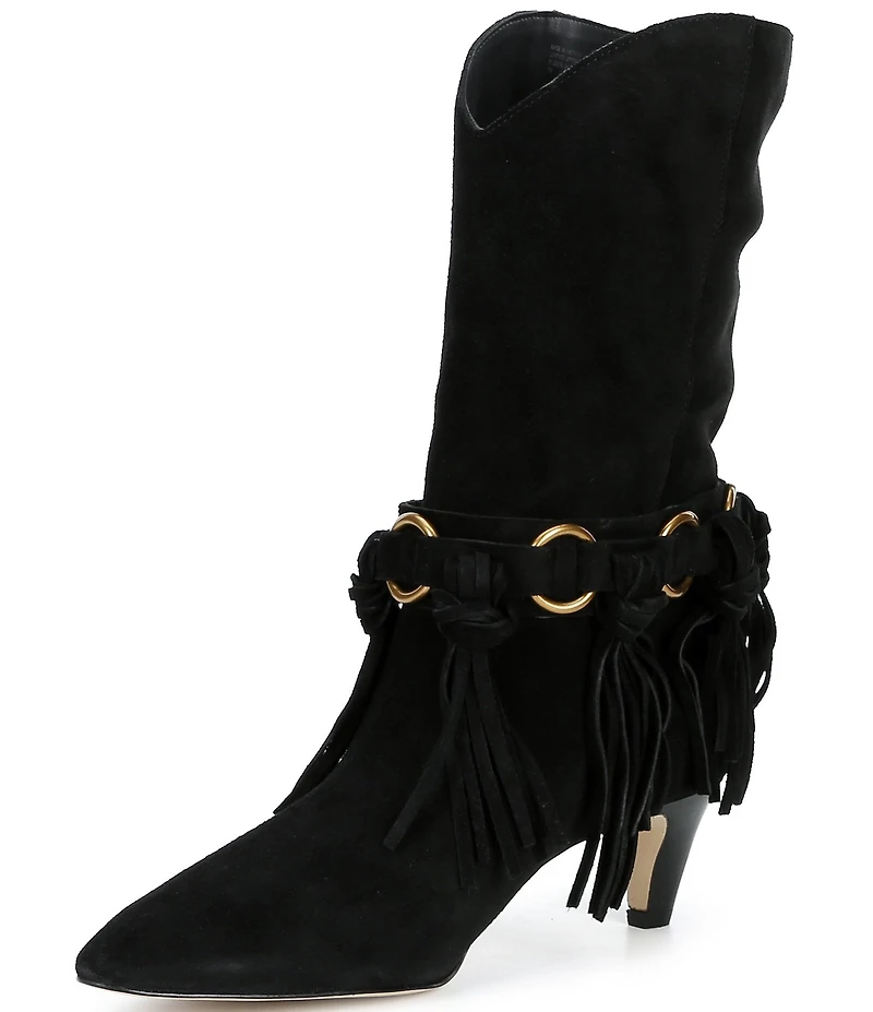Michael Kors Daniela Fringe Suede Kitten Heel Mid Boots