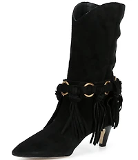 Michael Kors Daniela Fringe Suede Kitten Heel Mid Boots
