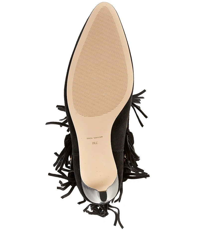 Michael Kors Daniela Fringe Suede Kitten Heel Mid Boots