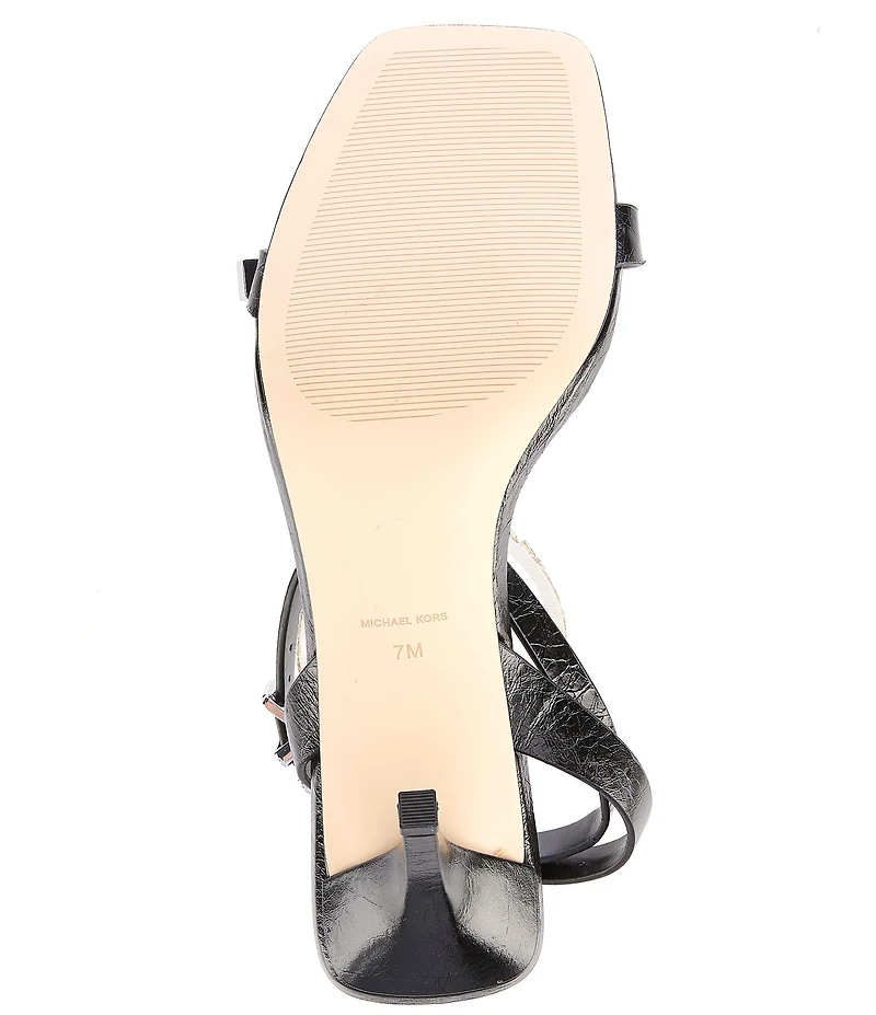 Michael Kors Darrington Crushed Leather Buckle Hardware Ankle Strap Sandals