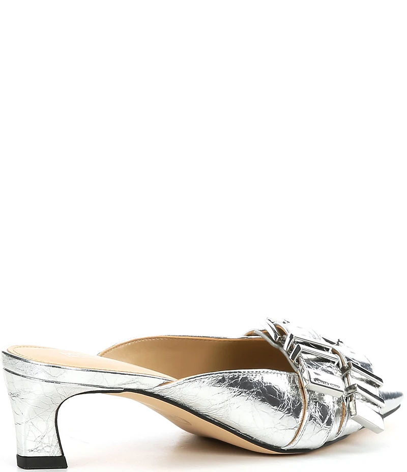 Michael Kors Darrington Crushed Leather Double Buckle Hardware Kitten Heel Mules