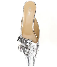 Michael Kors Darrington Crushed Leather Double Buckle Hardware Kitten Heel Mules