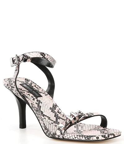 Michael Kors Darrington Leather Snake Print Buckle Hardware Ankle Strap Sandals