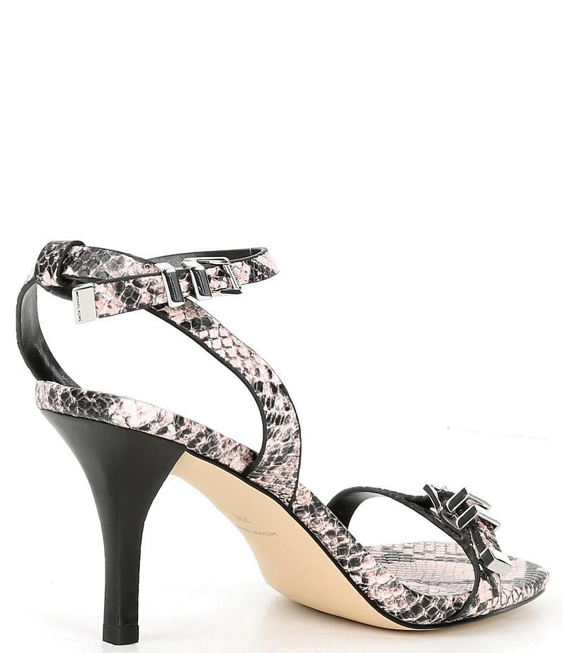 Michael Kors Darrington Leather Snake Print Buckle Hardware Ankle Strap Sandals