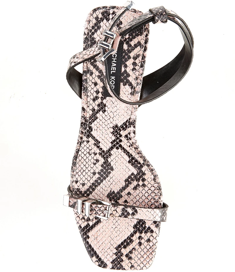 Michael Kors Darrington Leather Snake Print Buckle Hardware Ankle Strap Sandals