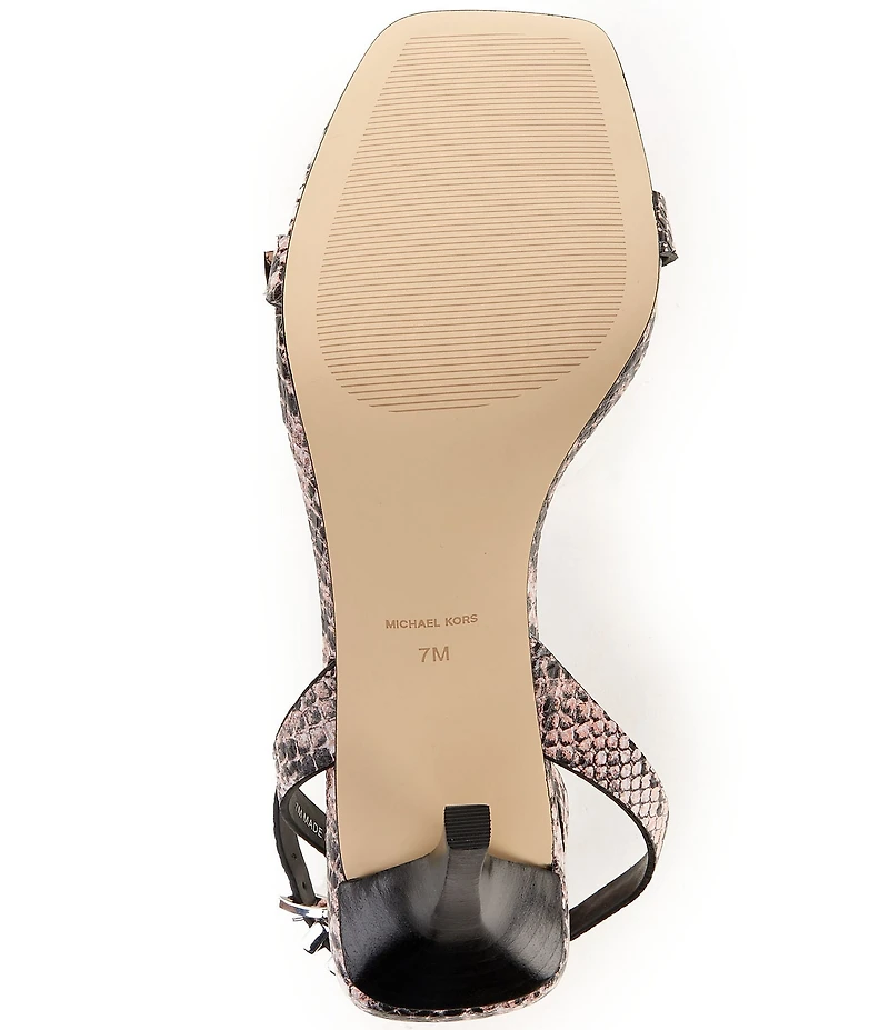 Michael Kors Darrington Leather Snake Print Buckle Hardware Ankle Strap Sandals