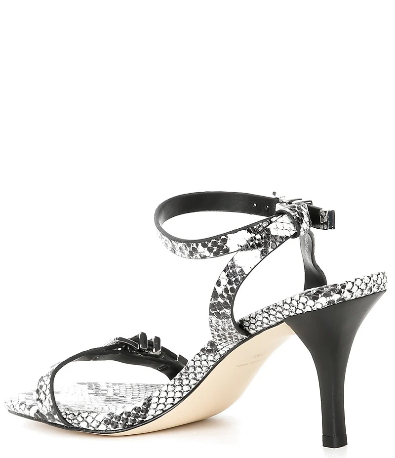 Michael Kors Darrington Leather Snake Print Buckle Hardware Ankle Strap Sandals