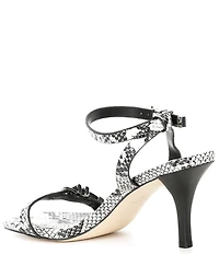Michael Kors Darrington Leather Snake Print Buckle Hardware Ankle Strap Sandals