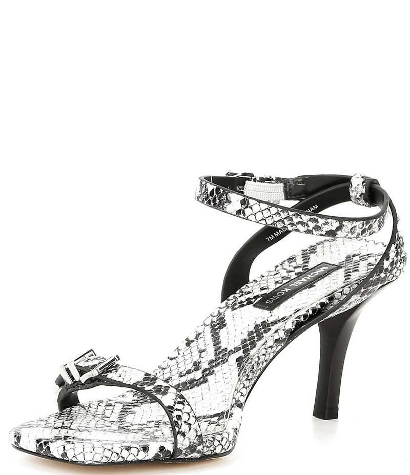 Michael Kors Darrington Leather Snake Print Buckle Hardware Ankle Strap Sandals