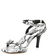 Michael Kors Darrington Leather Snake Print Buckle Hardware Ankle Strap Sandals